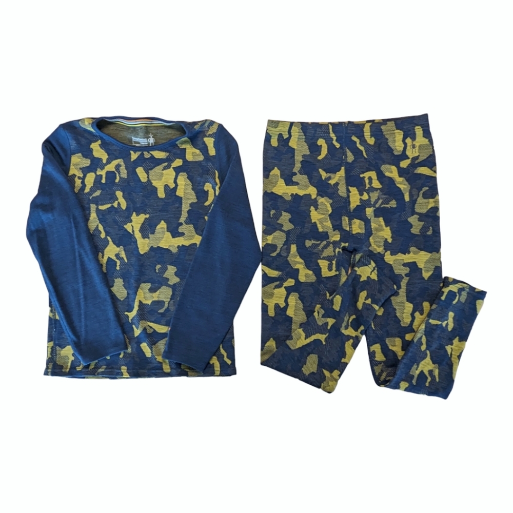 Smartwool Kids Blue and Yellow Camo Base Layer Set